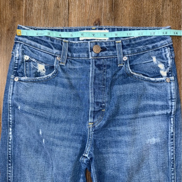 AMO Babe Straight Leg Jeans 27 Button Fly Whiskers Mid Rise - Picture 3 of 10
